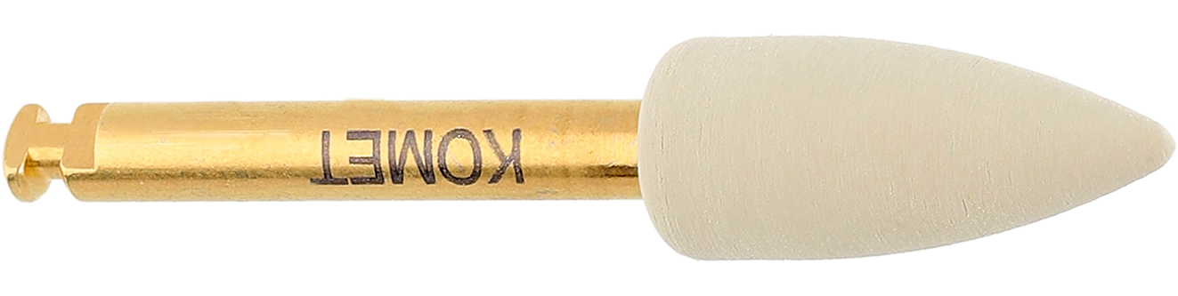 Colour-coded composite polishers, pink and yellow, with gold shank for dental restorations