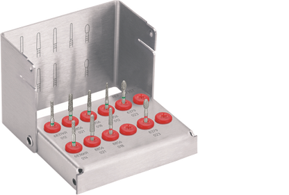 Dental crown preparation kit with multiple diamond burs for occlusal reduction and finishing
